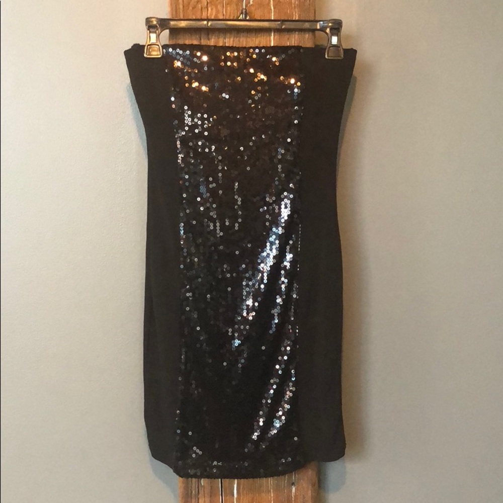 Black strapless dress with sequins